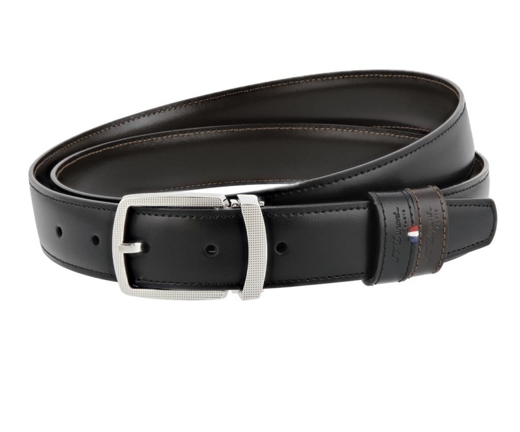 Line D Reversible Black/Brown Leather Palladium Finish Belt Guilloche Buckle - 30mm